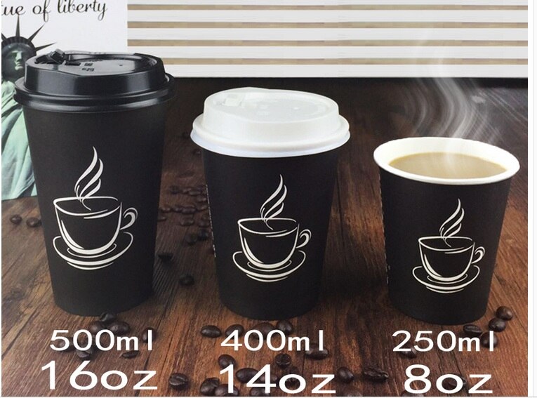 10pcs 400ml biodegradable paper coffee cup, disposable coffee mug with lid and straw for shops