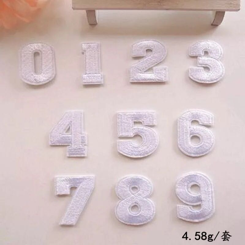 Wit Geborduurd Ijzer Op Nummer Patch, Ijzer Op Cijfers Patch Voor T-shirt Of Jas, decoratie Borduurwerk Ijzer Op Patches