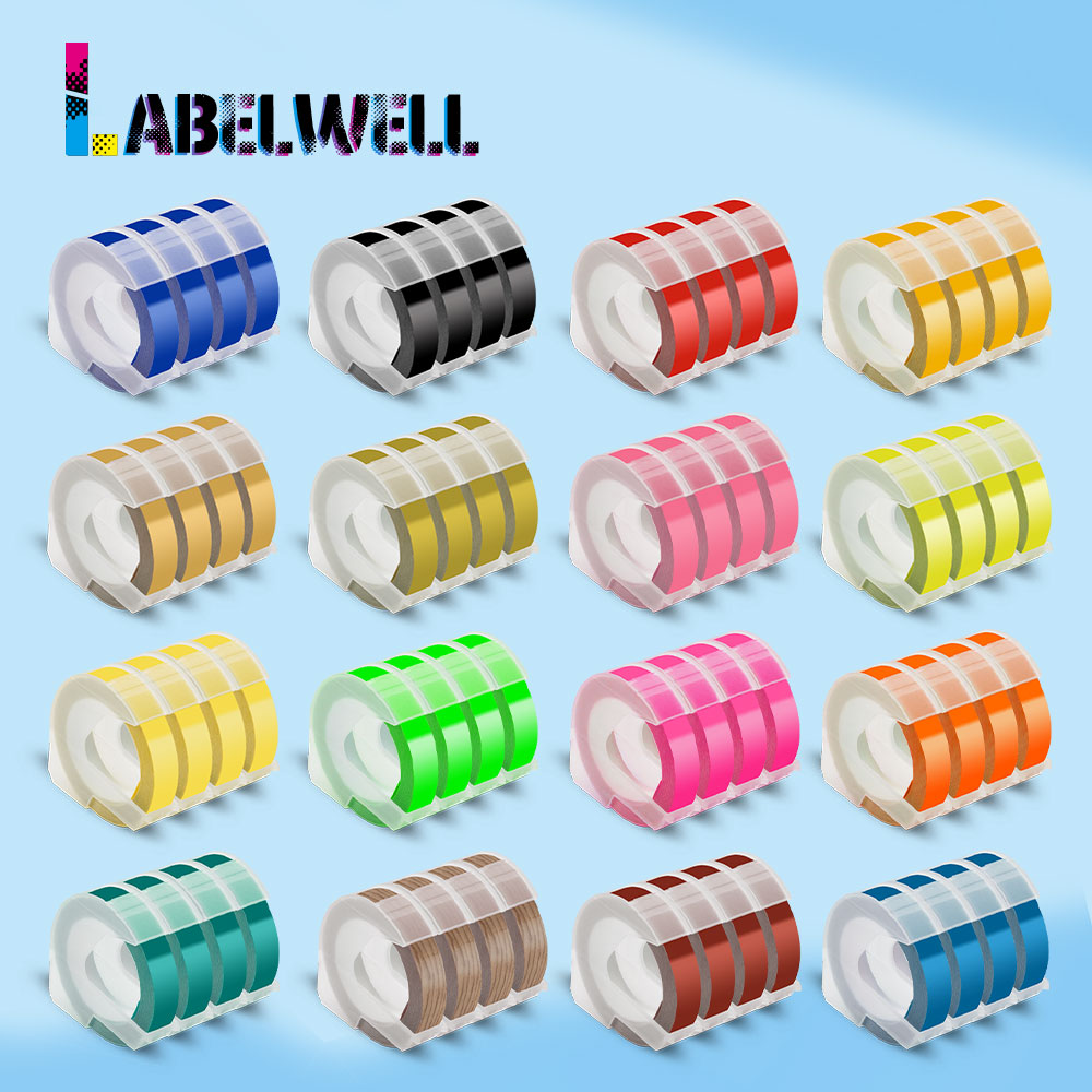 Labelwell 4PK Multicolors 3D tłoczenie taśmy dla Dymo 3D taśmy etykietowe pcv dla Dymo 1540 1610 1880 12965 Motex E101 E-202 drukarki