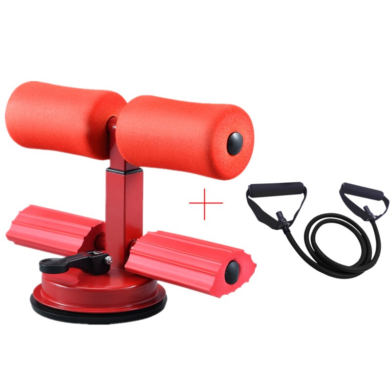 Adjustable Sit Up Bar Floor Assistant Exercise Equipment with Resistance band Home Gym Abdominals Core Workout Fitness Slimming: Red B Set