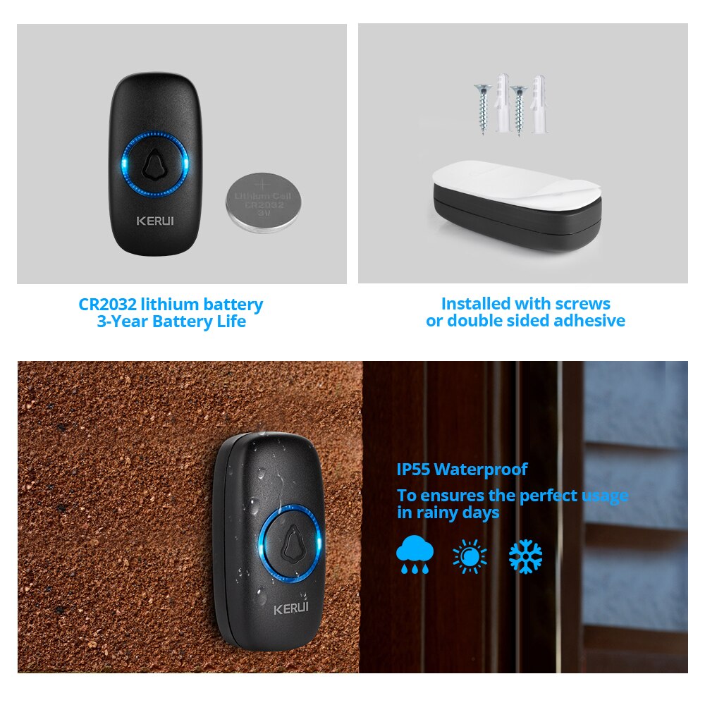 KERUI Doorbell Welcome Home Waterproof Doorbell Smart Wireless Ring Door bell 100M Transmission With lithium Battery Doorbell