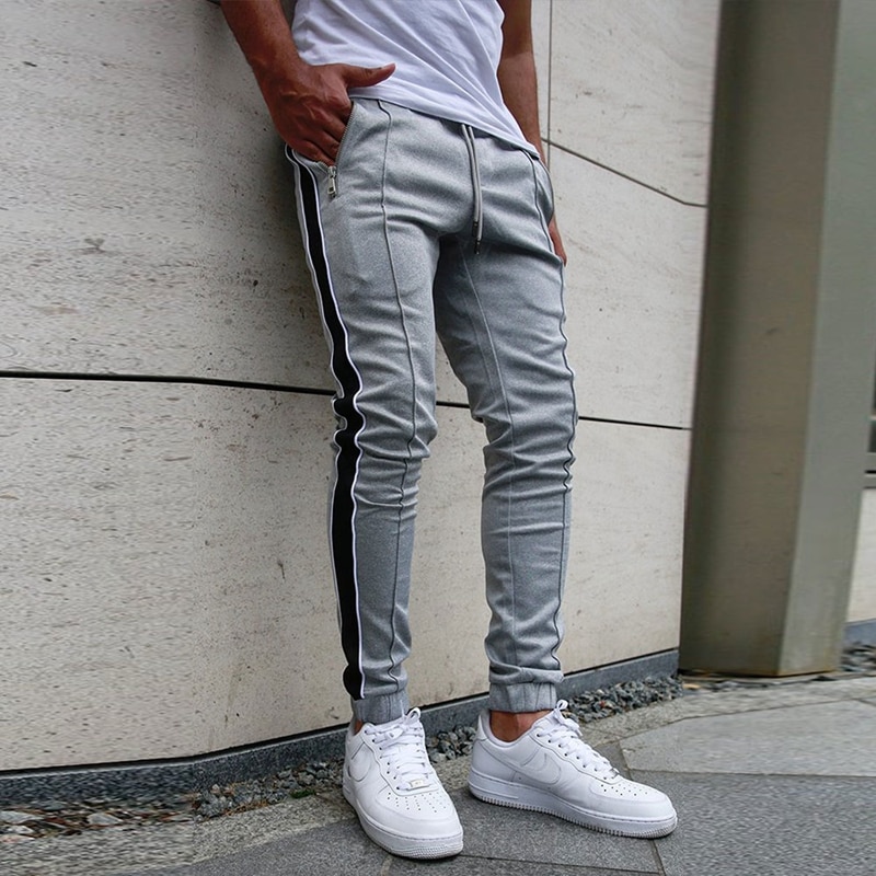 Pantalones informales a rayas para hombre, pantalón de chándal entallado, sólido, chándal, ropa de calle, pantalones deportivos tipo Jogger