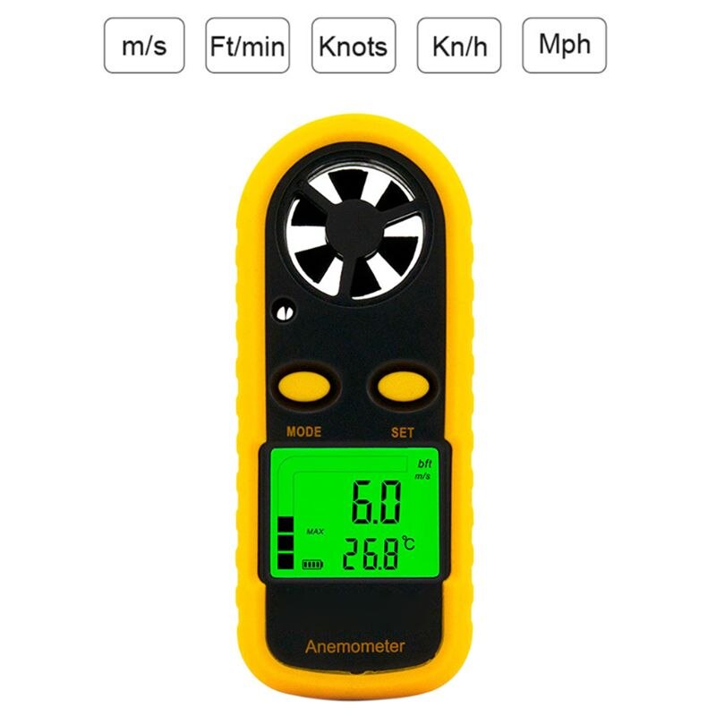 Digital vindmätare 0-30m/ s lufthastighetsmätare temperaturprovare anemometromätare med lcd-bakgrundsbelysning