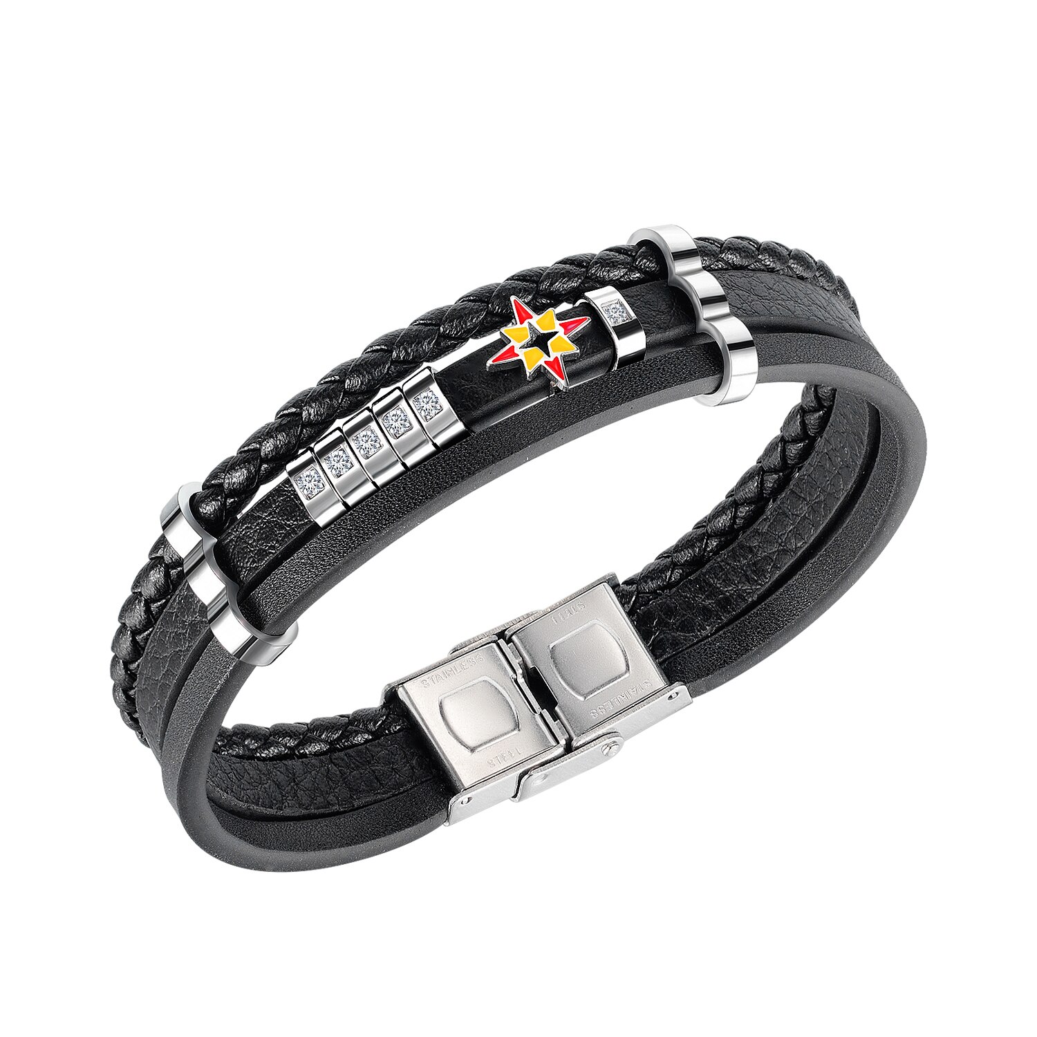 Milakoo, 6 stuks. Gevlochten leren armbanden voor dames en heren met houten kralen; verstelbare wikkelarmbanden., Leer, geen gegevens