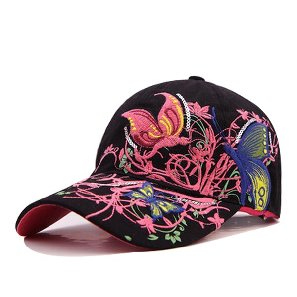 Youbome baseball keps hattar för kvinnor snapback fjärilar blommor kvinnlig bomull broderi ben gorras pappa hatt kepsar: Svart