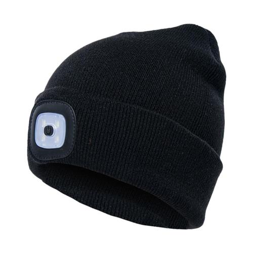 Al aire libre de ciclismo LED Luz de punto de invierno sombrero elástico boina gorra sombrero con iluminación: Negro