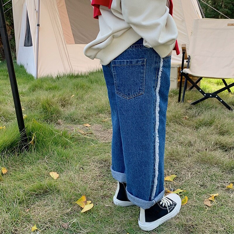 Jean à lisière rugueuse sur le côté pour filles, pantalon en denim à jambes larges assorti pour enfants de 2 à 7 ans, à la , printemps