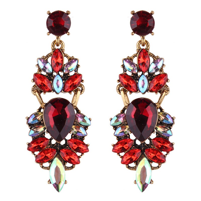 MYDANER Crystal Rhinestones Long Dangle Earrings Trendy Big Statement Tassel Pendant Earrings for Women Weddings Jewelry: Red