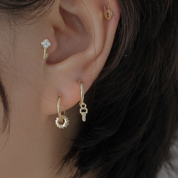 925 Sterling Silver Earring Punk Rivet Round Bead Ear Ring Circle Ear Bone Nail geometry Ear Buckle Wild Boy Girl Ear Je