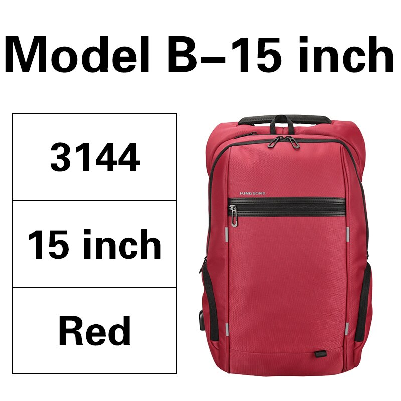 Kingsons Wasserdicht Männer Frauen Rucksack mit Sauger USB Ladung Laptop Computer Rucksack 13.3/15,6/17,3 inch School Tasche rucksack: Model-B-15inch red