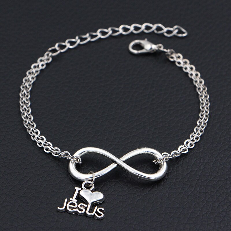 I Love Jesus Charms Bracelets DIY Handmade Link Chain Infinity Bracelets For Women Jewelry: Default Title