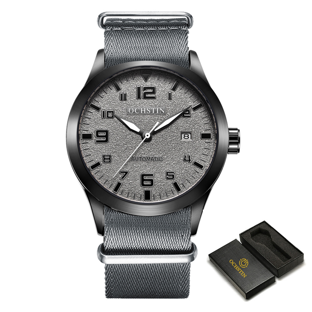 OCHSTIN Mann Mechanische Pilot Armbanduhren Luxus Selbst Wind Leder Mechaniker Männliche Uhr Auto Datum Relogio Masculino für Männer: Grey
