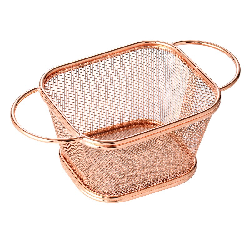 Mini French Deep Fryers Basket Net Mesh Fries Chip Kitchen Tool Stainless Steel Fryer Home Mini French Fries Baskets Strainer: Rose gold F
