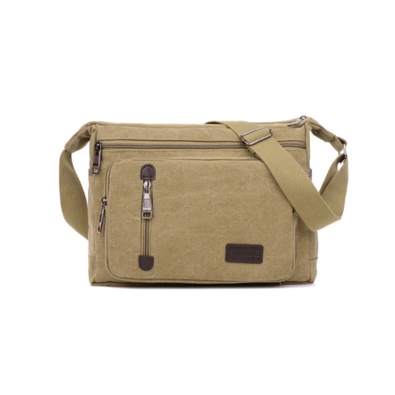 Canvas schoudertas voor flessen, heren en dames, casual, eenvoudig, retro, crossbody, vierkant, meerlaags