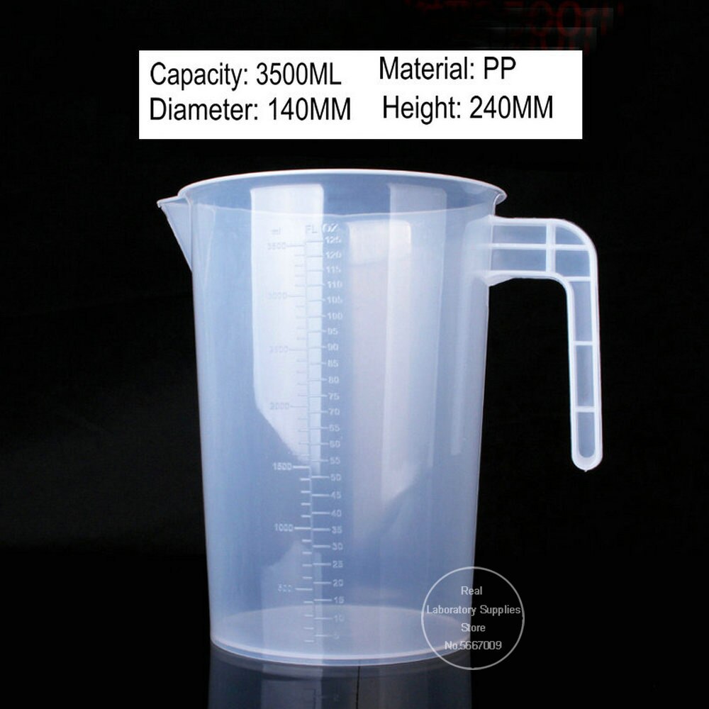 Copo de medição graduado plástico engrossar transparente do laboratório 250ml a 5000ml para o recipiente volumétrico do laboratório ou do agregado familiar