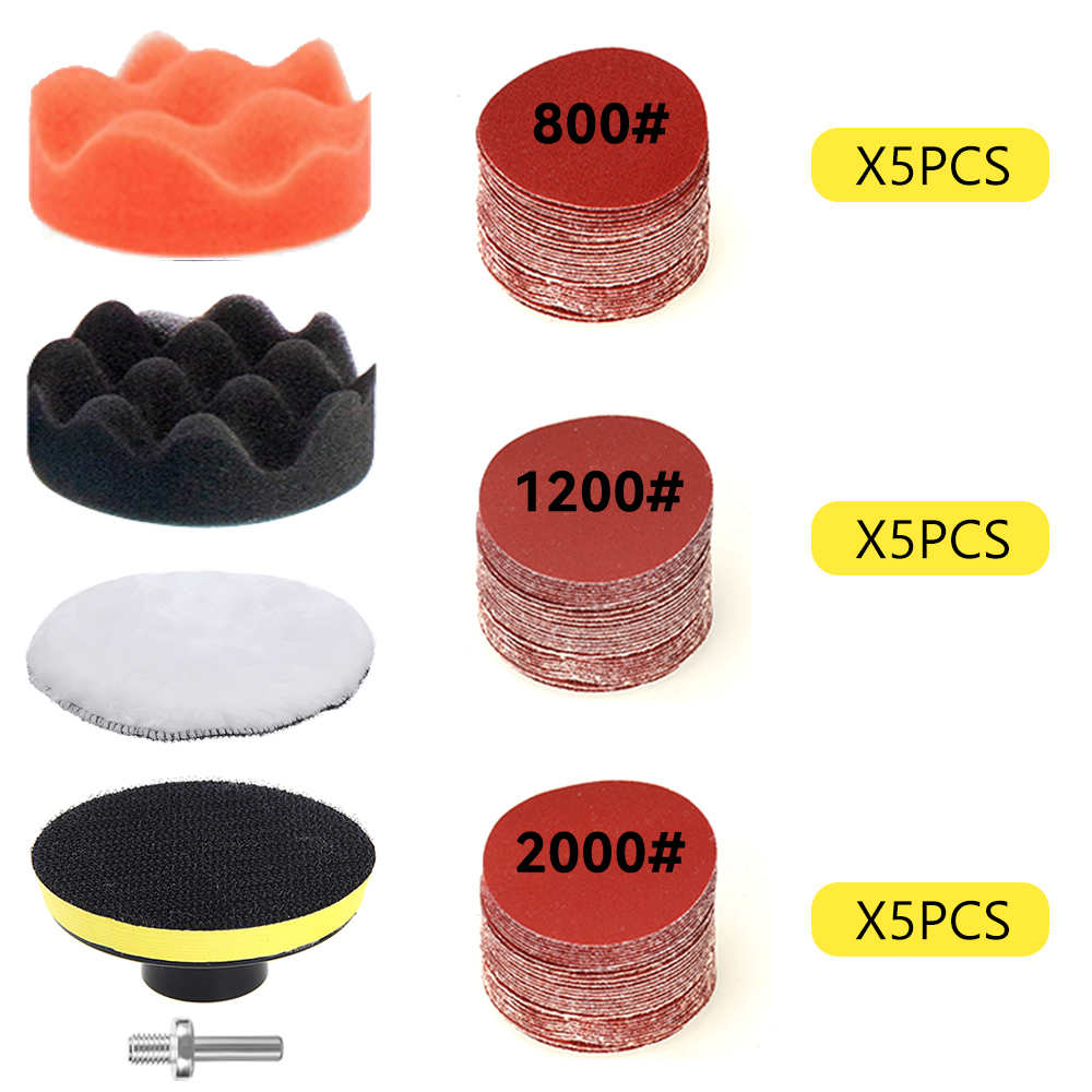 Kit de restauración de faros, herramientas de renovación de limpieza y lavado de detalles de coches, papel de lija, esponja para encerar, almohadilla de pulido, disco de lijado: Marrón