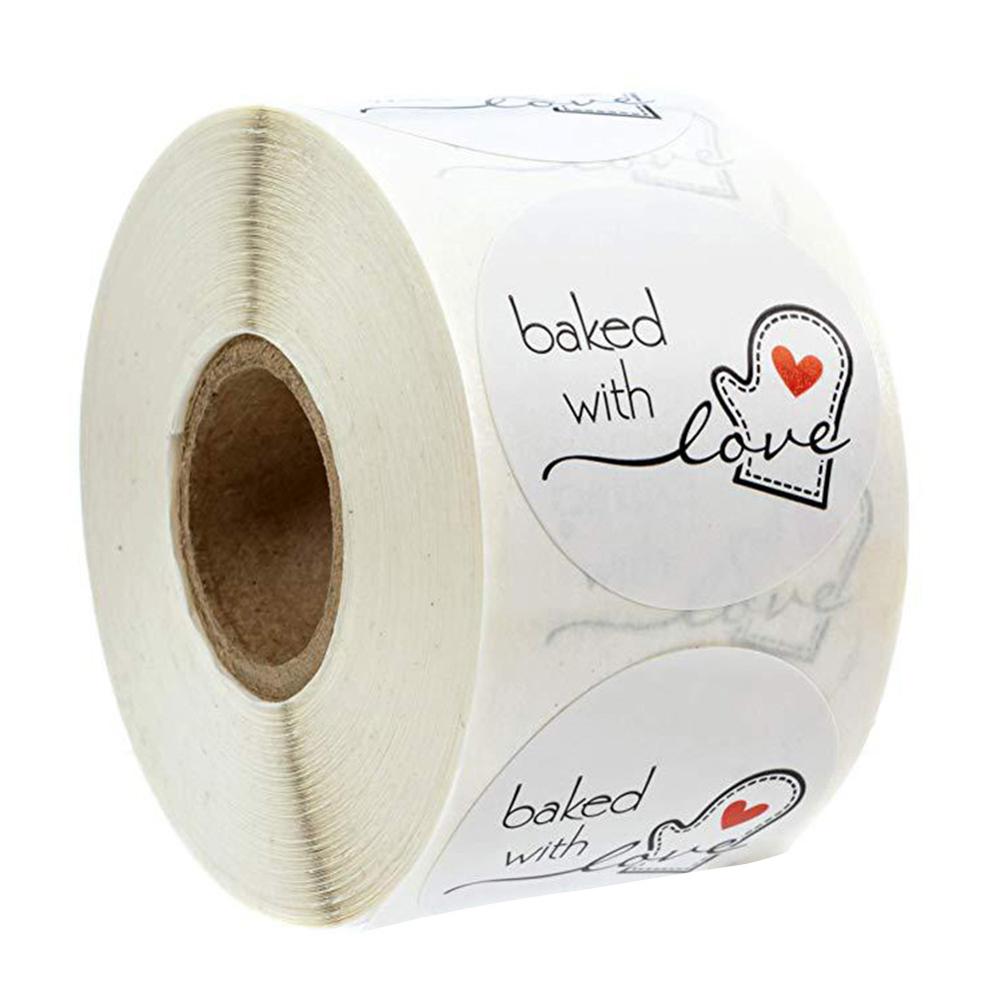 500pcs Handmade With Love Kraft Paper Stickers Round Adhesive Labels Baking 25mm For Package Decorate Handmade Sticker