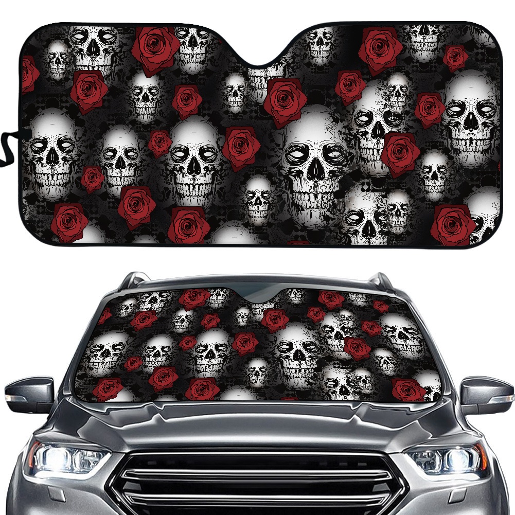Bloem Schedel 3D Print Autoruit Anti-Uv Cover Fold-Up Zonnescherm Voor Auto Voorruit Beschermen Solar Zonneklep auto Accessoires: Paars