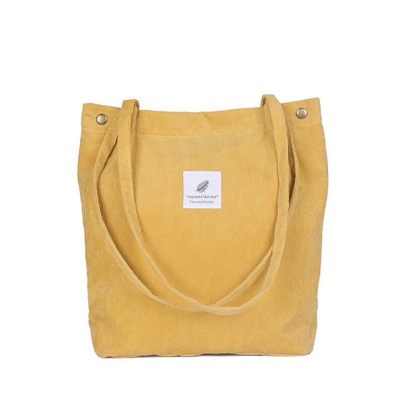 Yogodlns kvinder fløjlsbukser skuldertaske bomuld canvas stor afslappet kvindelig øko crossbody taske dame vintage rejsetasker: Gul