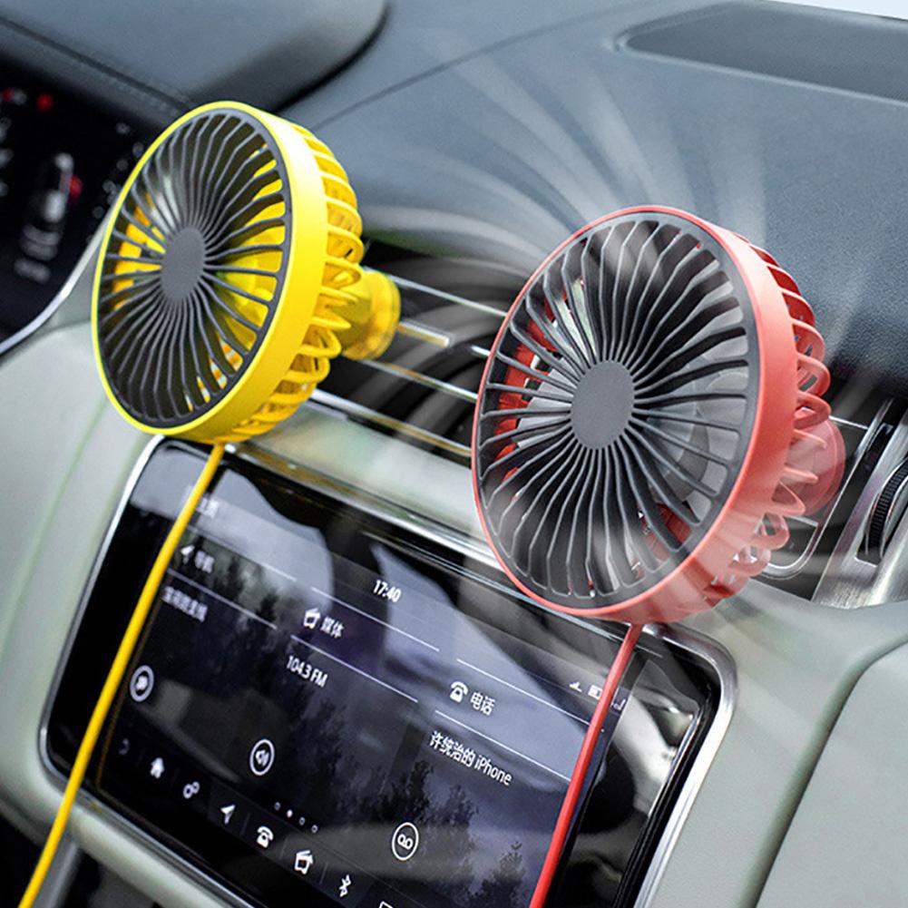 Ventilador giratorio de 360 grados para coche, luces LED de colores y potencia USB, ventilador de aire de refrigeración potente montado en la rejilla de ventilación