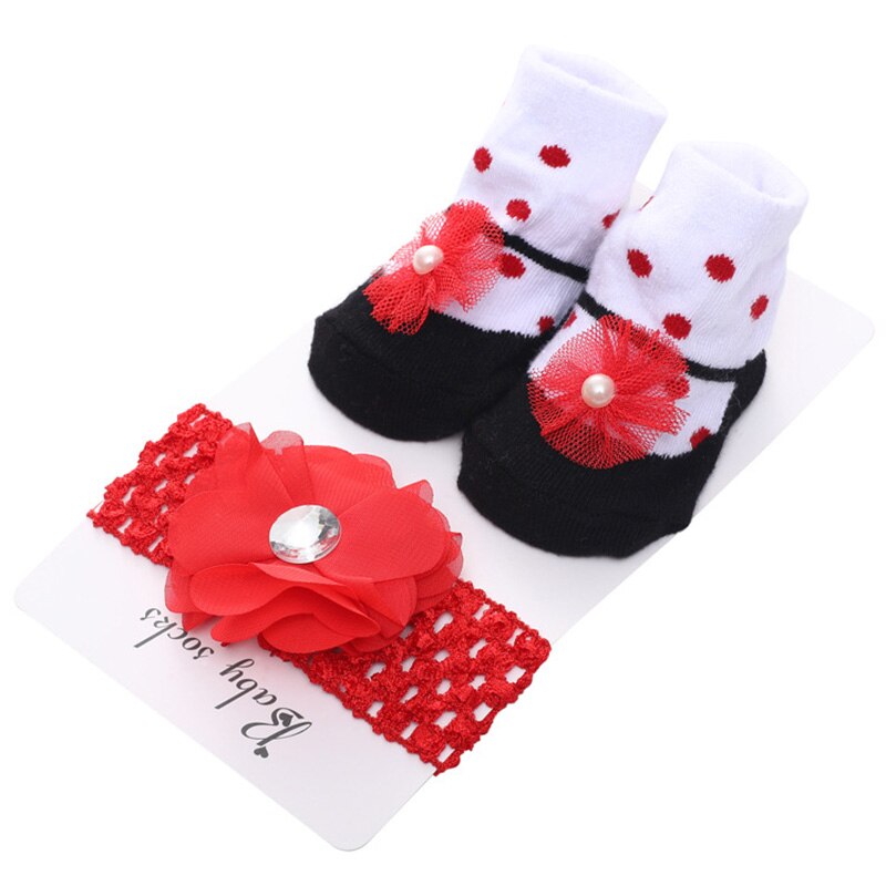 1Set Neugeborenen Baby Socken + Stirnband Set Spitze Große Blume Bögen Baby Mädchen Socken Stirnbänder Infant Kleinkind Boden Socken sokken