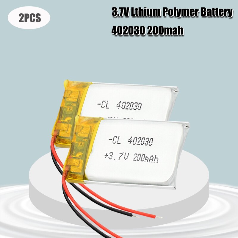 402030 3.7v 200 mah li-ion lipo celler litium li-po polymer oppladbart batteri til bluetooth gps  mp3 mp4 opptaker: 2 stk