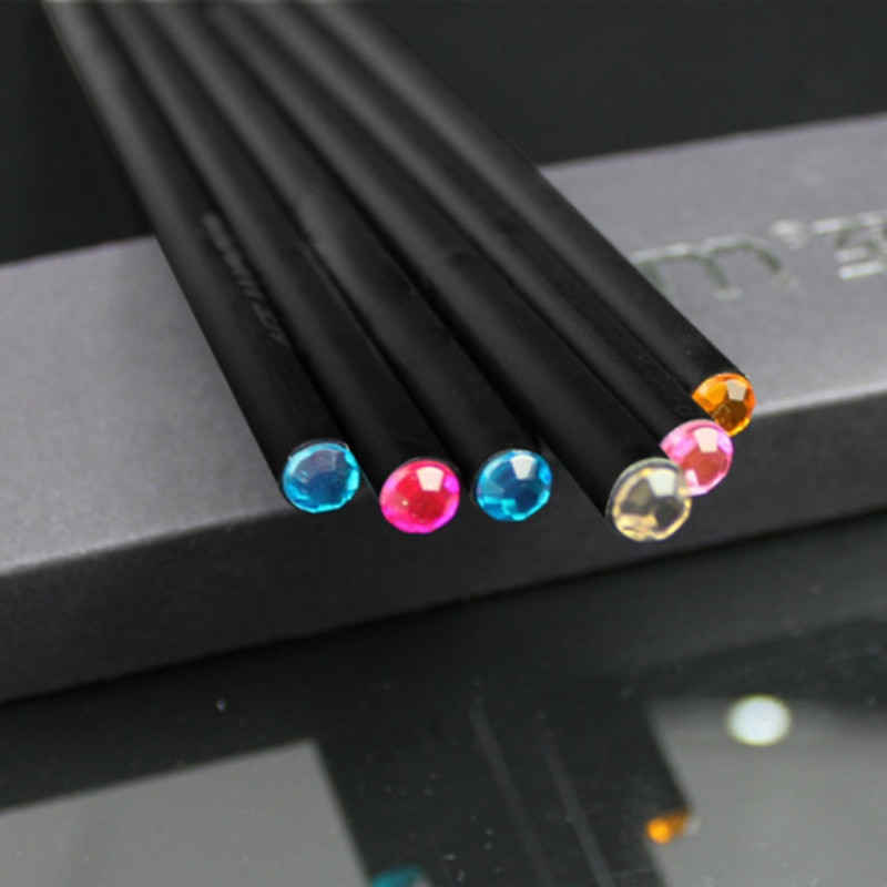 5Pcs/Lot Crystal Beautiful Sketch Drawing Pencils Black Color Standard Pencil HB Shining Pencil For Office