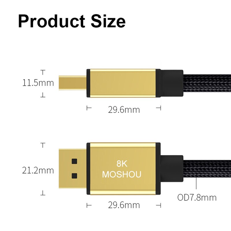 DisplayPort 1.4 Cable 8K 4K HDR 60Hz 144Hz 165Hz Display Port For Video PC Laptop TV RTX 3080 DP 1.4 to DP Cabo