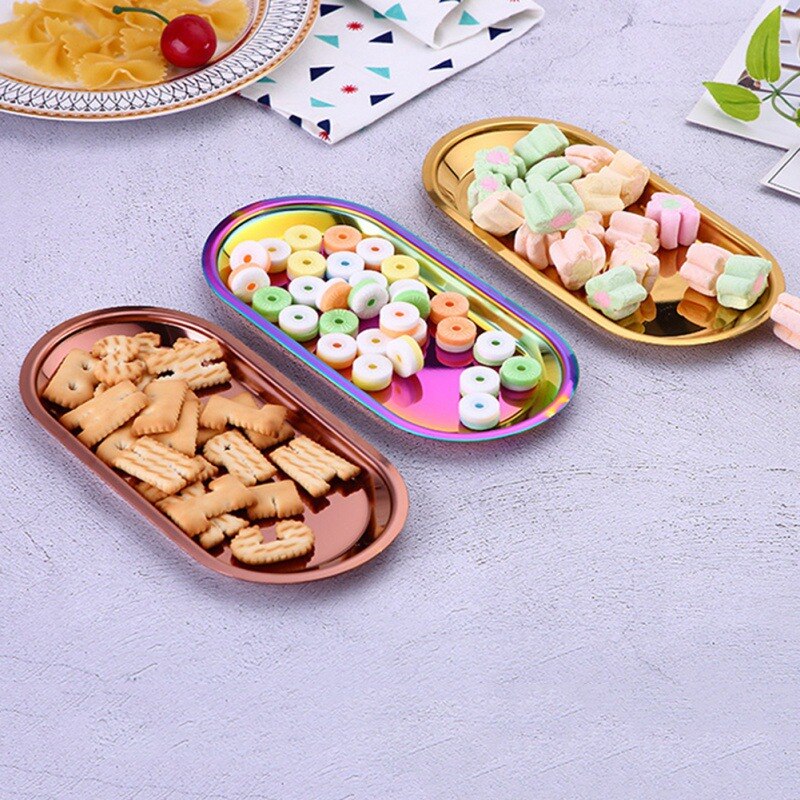 Färgglad metallförvaringsbricka guld oval prickig fruktfat smycken örhänge display fat dessert bröd tallrik kök bar porslin