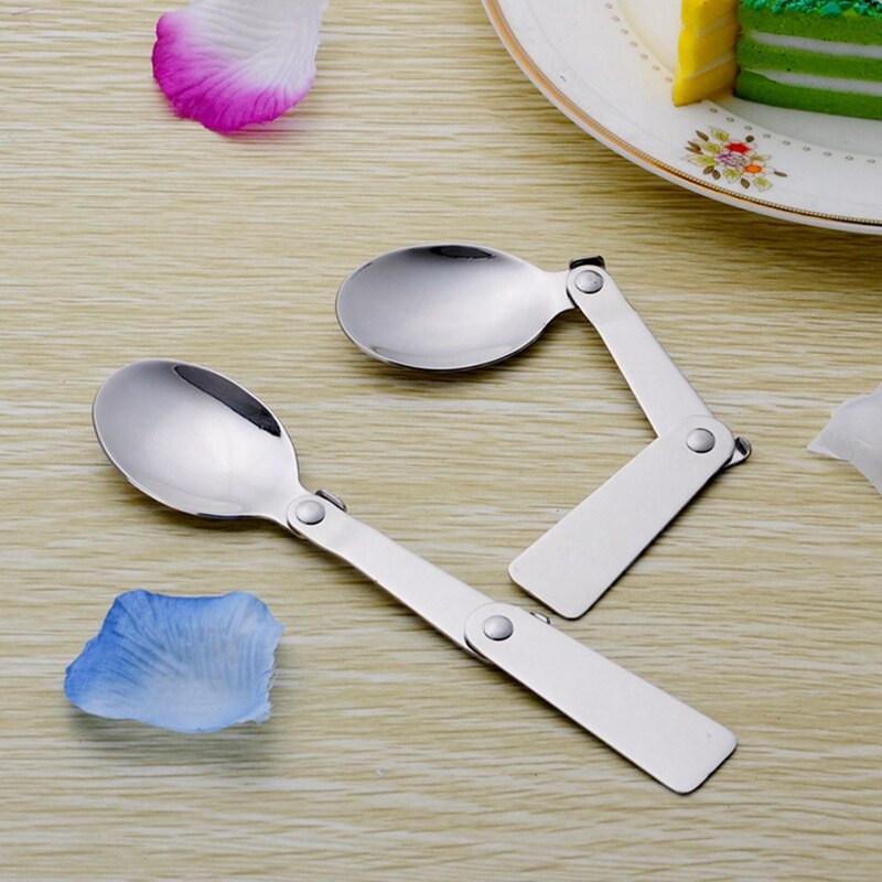 Camping Utensil Compact Stainless Pocket Spoon Fork Super Small Foldable Camping Travel Party Picnic Folding Pocket Spoon