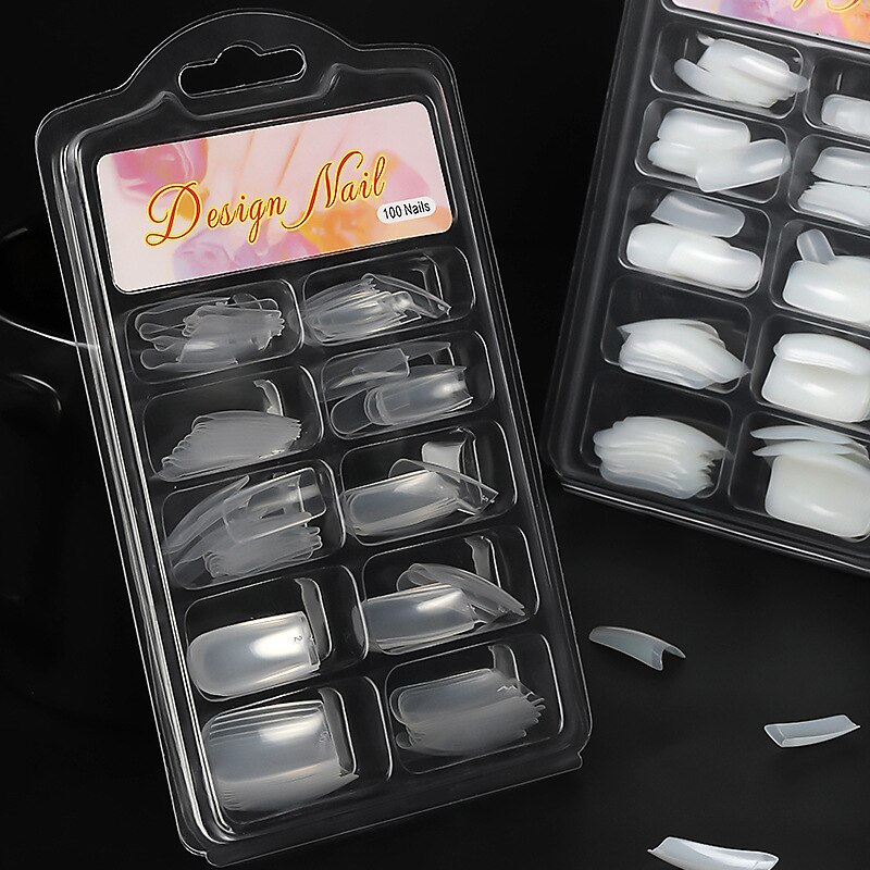 100 stuks/doos kunstmatige nageltips volledig dekkende nagels gekleurde nageltips acryl transparante nagelcapsules franse manicure nepnagels