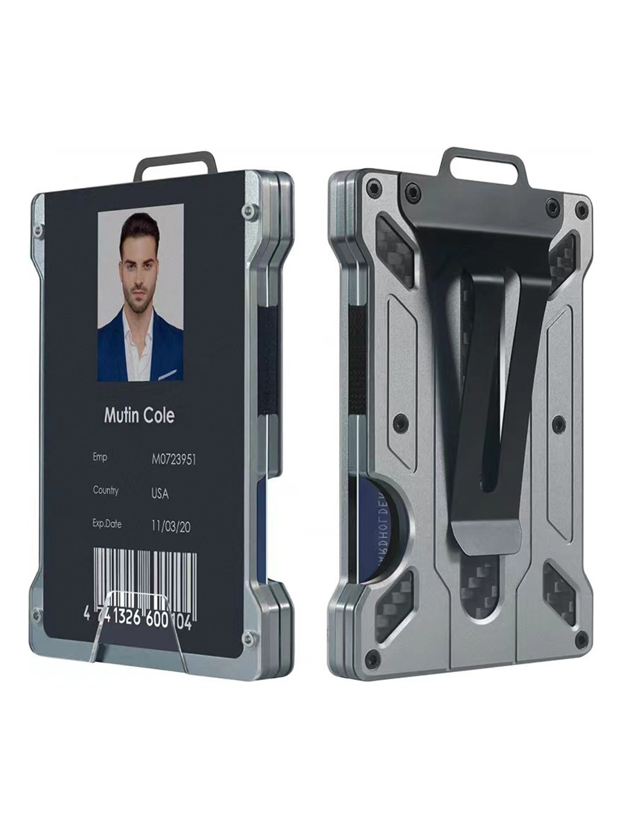 Pince à billets pour carte de crédit en métal et aluminium ultra-mince à la avec porte-carte portefeuille durable en fibre de carbone pour carte d'identité transparente