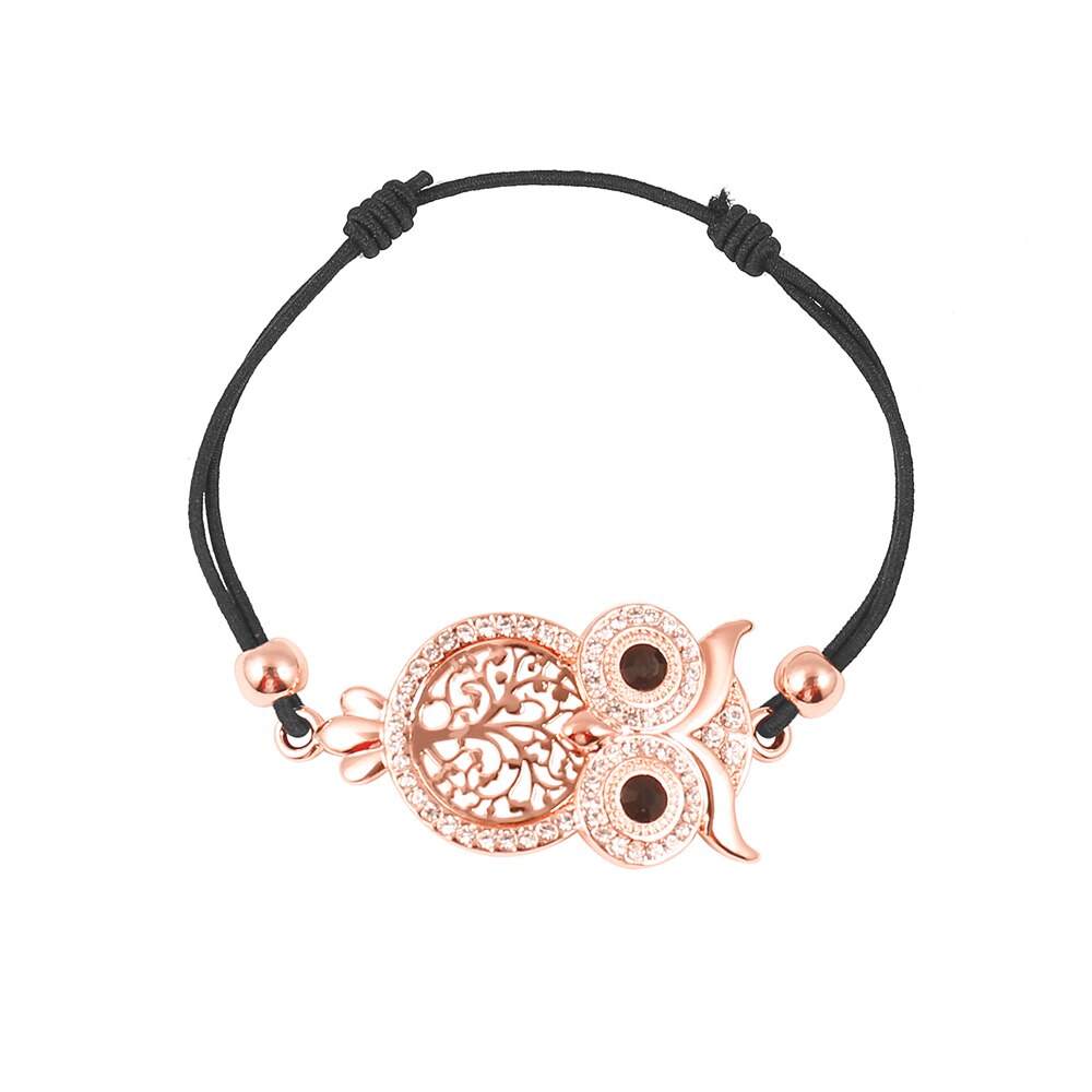 Boom Van Het Leven Uil Charm Armbanden Voor Vrouwen Verlengen 17-25Cm Zwart Intrekbare Elastische Touw Armbanden Armbanden vrouwelijke: rose gold