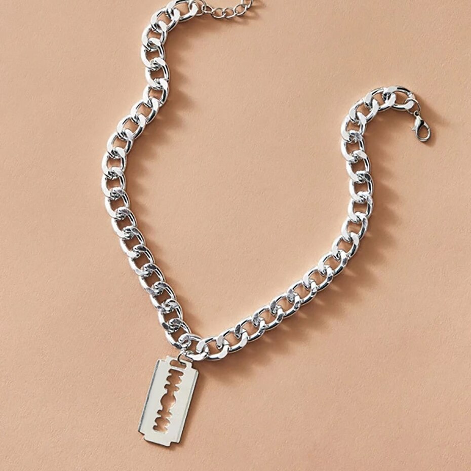 IngeSight.Z Punk Hip Hop Rasierklingen Geformt Anhänger Halskette Männer Silber Farbe Miami Curb Kubanischen Dicken Choker Halsketten Schmuck