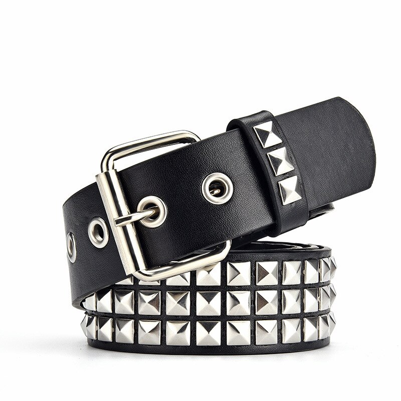 Square Beads Rivet Belt for Women Men Punk Rock With Pin Buckle Studded Belt for Dress Jeans Ceinture Femme