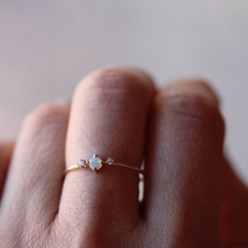 small round opal rhinestone women rings rose gold engagement ring