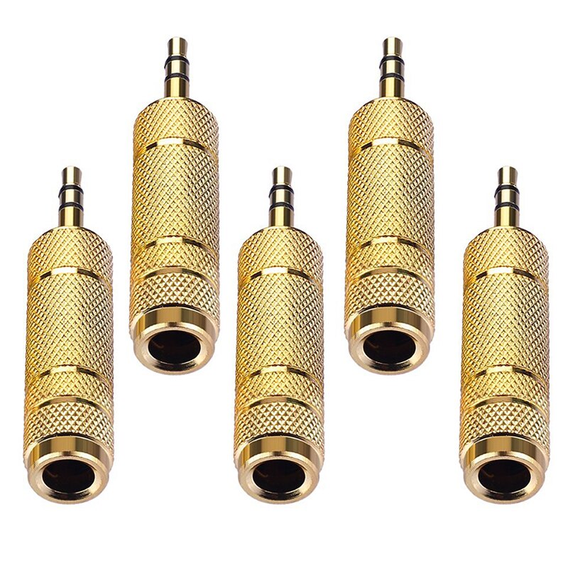 1/5Pcs 3.5Mm Male Naar 6.35Mm Vrouwelijke Audio Adapter Connector Voor Mobiele Telefoon Pc Notebook 3.5 plug Naar 6.35 Jack Stereo Speaker: 5pcs