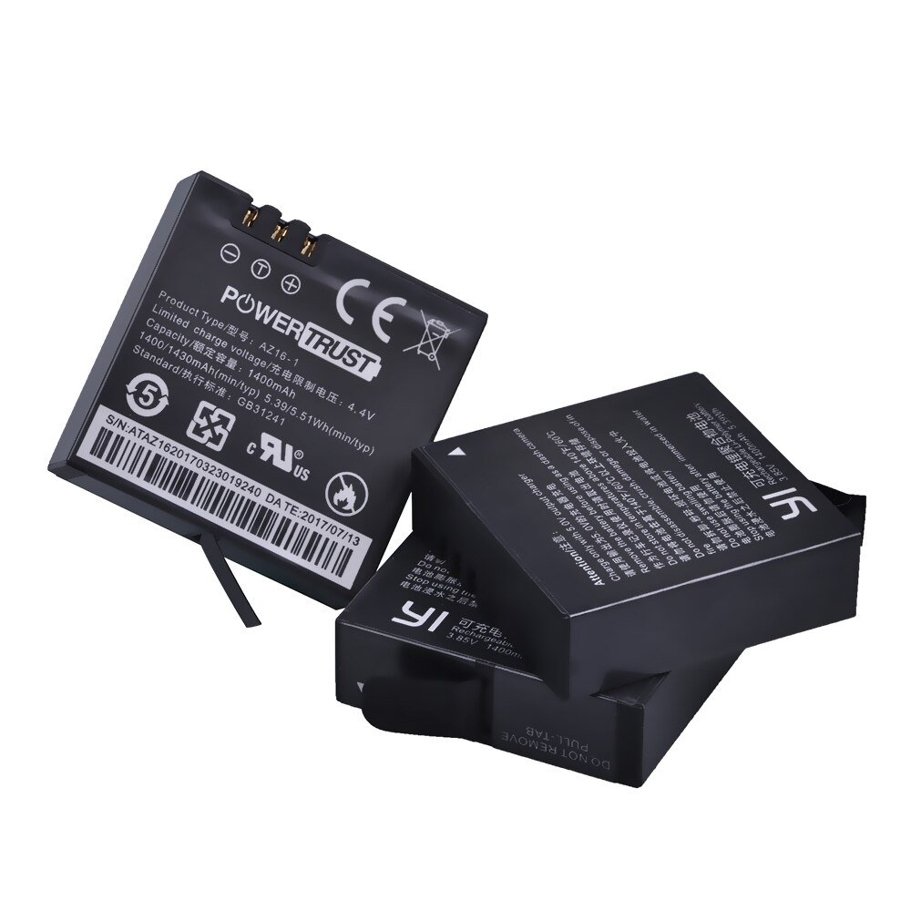 Batería de AZ16-1 para Xiaomi Yi 2, batería de 1400mAh, 3,85 V, AZ16-2 + LED, USB, 3 ranuras, cargador, 4K, Original, Xiao Mi Yi Lite, Cámara de Acción: 3Battery