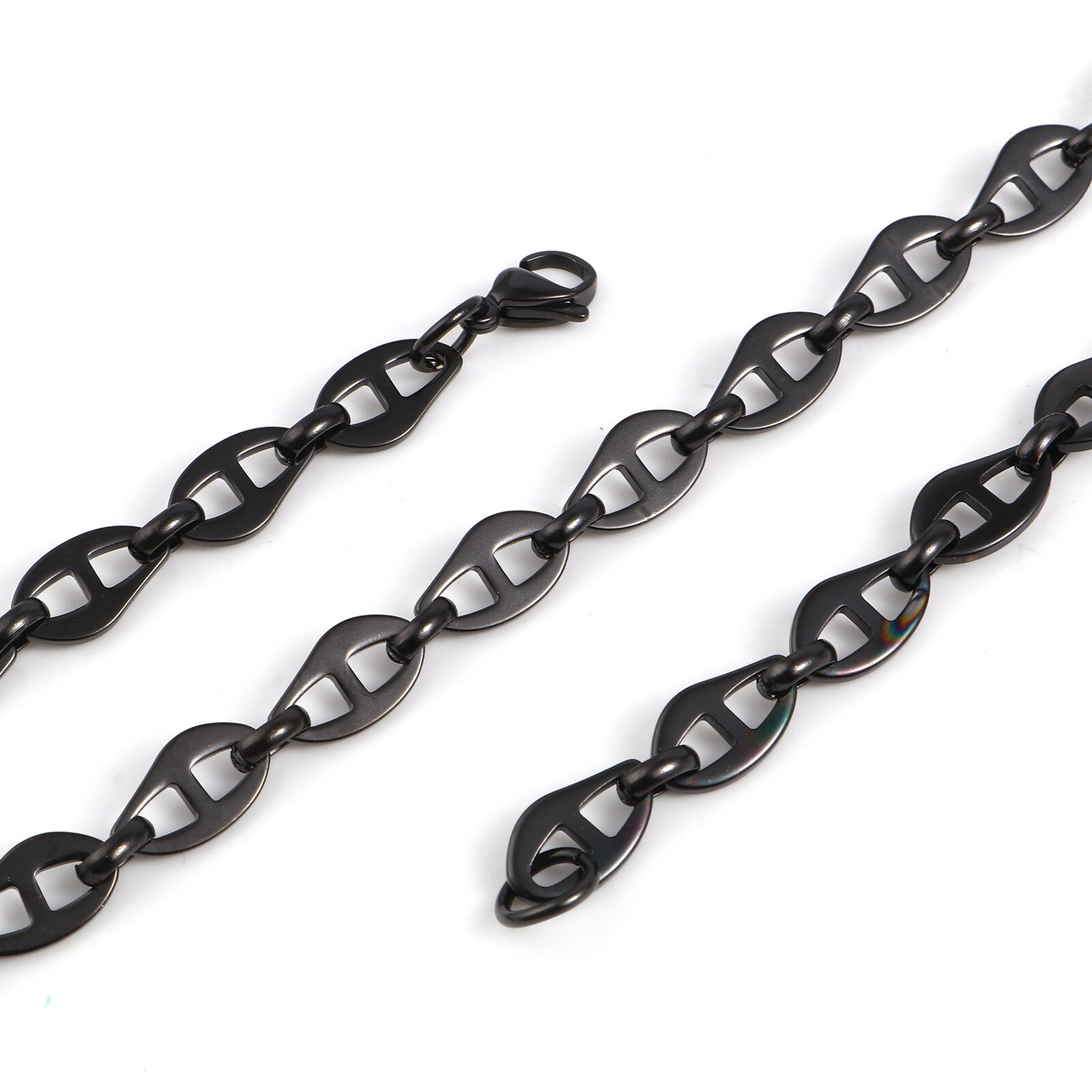 Collier en acier inoxydable, 1 pièce, breloques de nez de cochon, chaînes métalliques creuses multicolores, collier pour femmes et hommes, bijoux de 50.5cm de long: Black
