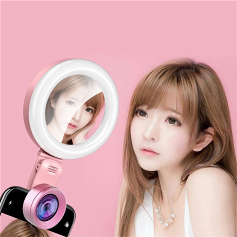 Portable Selfie Mirror LED Mobile Phone Light Photography HD Effect 3 Brightness Light Beauty Tools For Handphone Fill Light