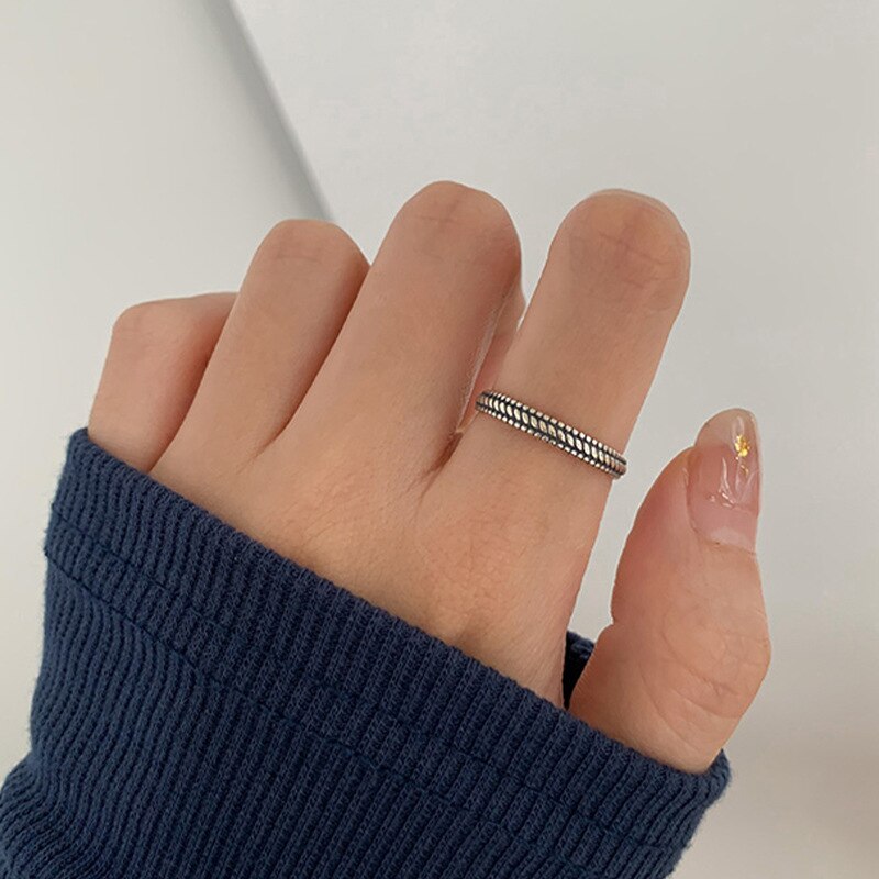 ANENJERY 925 Sterling Silver Combination Rings for Men Women Retro Personality Niche Chain Rings Party Jewelry: S-R1071