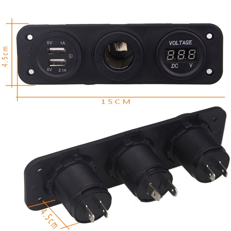 Universele autolader, motorfietsstekker, dubbele usb-adapter, +12v/24v sigarettenaanstekers, blauwe led + digitale voltmeter voor mobiele telefoon