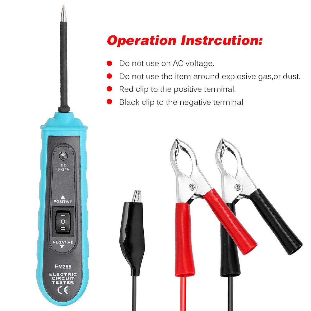 EM285 Automotive Electric Circuit Tester Car Electrical System Diagnostics Test Tool 6-24V DC Auto Circuit Detect Tool