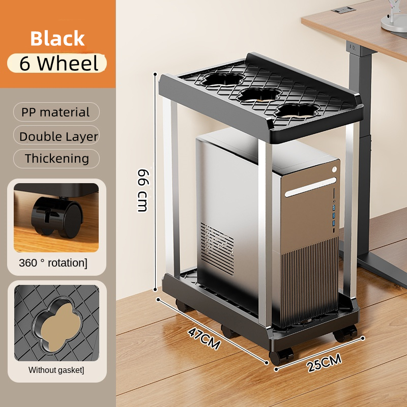 Double Layer Computer Tower Stand Mobile Base with Universal Wheels Simple Storage Heightening Case Support Bracket PC CPU Stand: Orange
