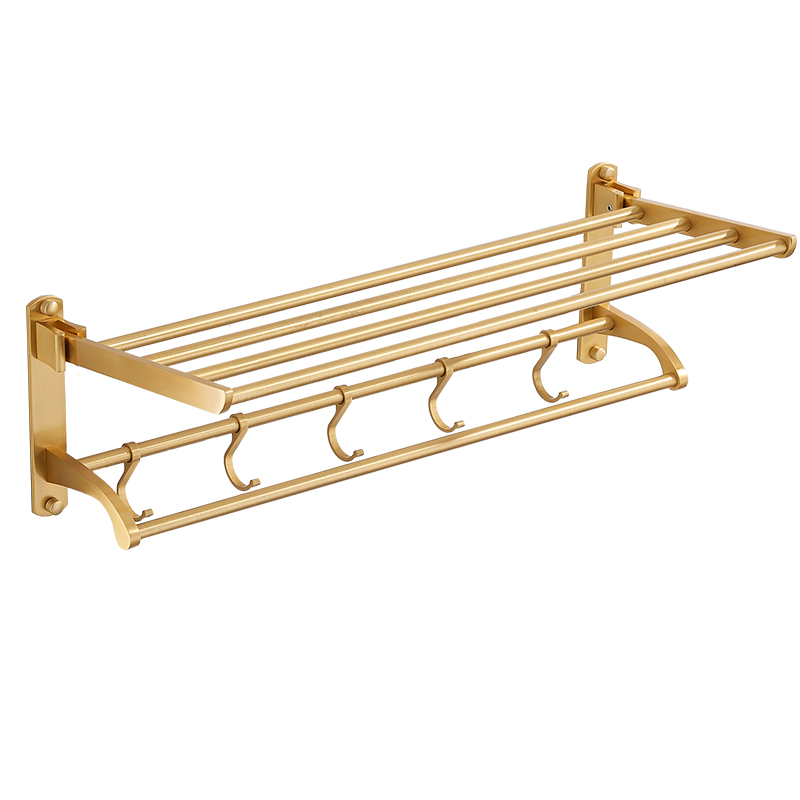 Porte-serviettes mural avec étagère, cintre pour vêtements, salle de bains, or brossé, WC porte-papier, support pour téléphone, porte-papier