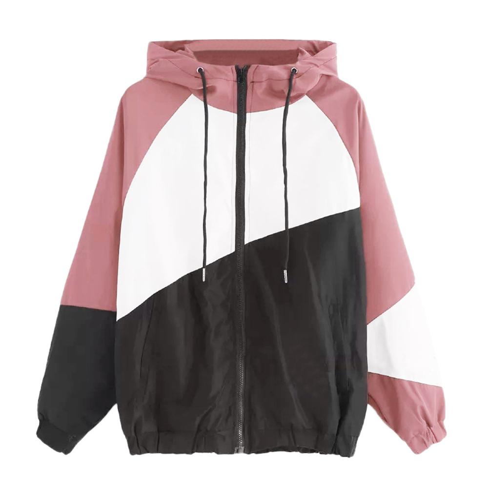 Frauen Sport jacken Langarm Patchwork Beiläufige Dünne Mit Kapuze Mantel Mit Tasche Damen Neue Fitnessstudio Reißverschluss Sweatshirts Für: Rosa / M