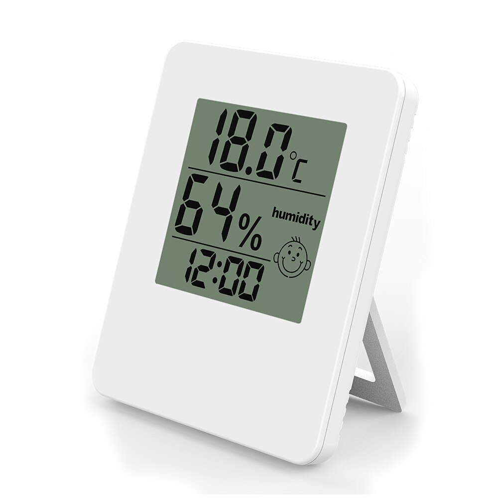 Digital Indoor Thermometer and Hygrometer with Desk Clock Temperature Sensor & Humidity Meter for Home Office Multifunction: white