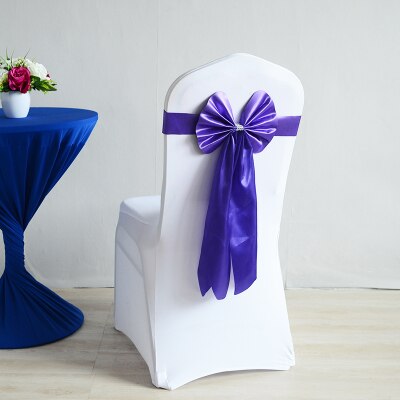 Farge lilla stol sash lang hale bryllup sommerfugl sløyfe lycra bånd stretch sløyfe bånd for bryllup på