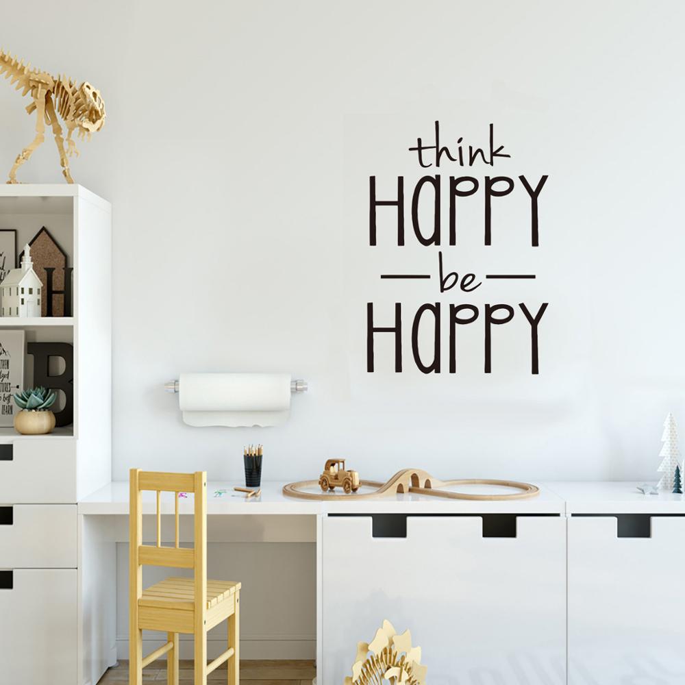 Tænk glad vær glad wallsticker engelske ordsprog boligindretning stue soveværelse dekoration vægmaleri tapetklistermærker