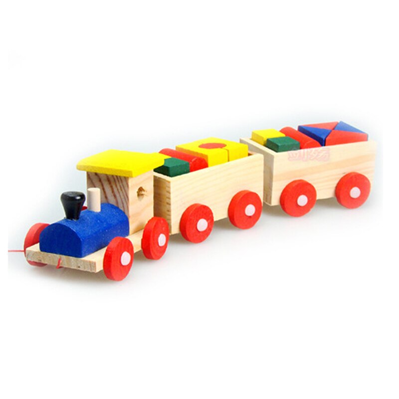 Wooden Train And Dragging Three Carriage Geometric Shape Matching Early Childhood Educational Toy Vehicles: Default Title